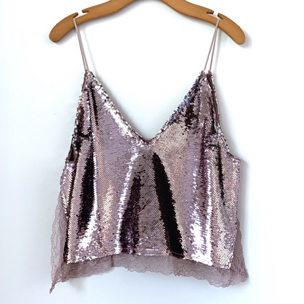 V-Day Free people pink sequin stretch tank top - Picture 4 of 7